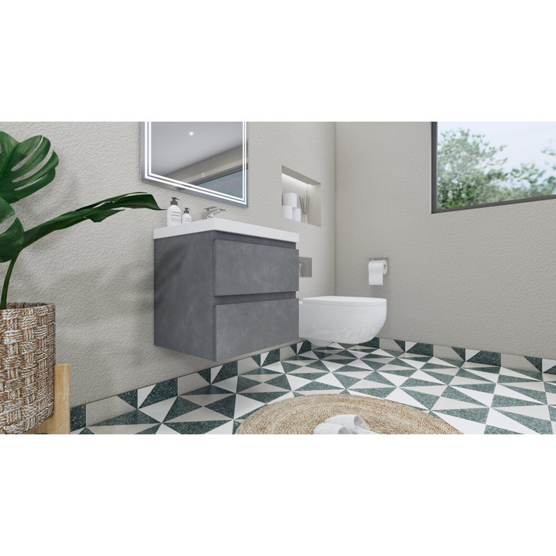 Aylanna Single Bathroom Vanity with Acrylic Top, Cement Gray
