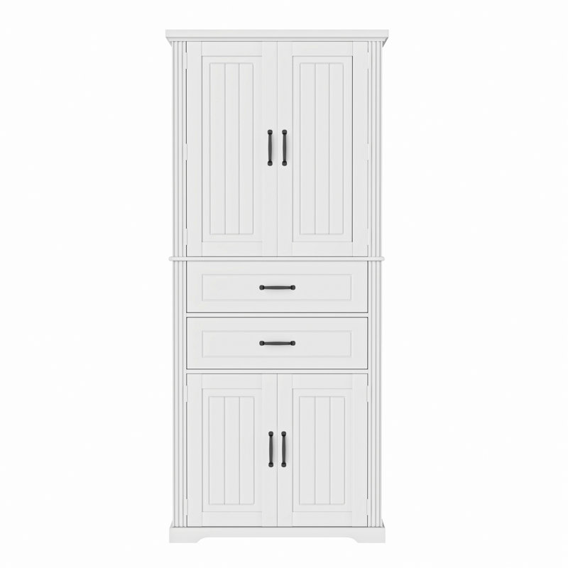 Armoire de rangement avec tablettes de rangement, 2 tiroirs, armoire de salle de bain avec tablette réglable, Blanc