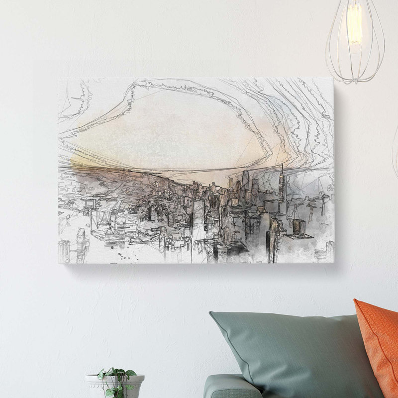 High Over The Chicago Skyline In Abstract - Wrapped Canvas Painting, 40cm H x 60cm W x 3cm D