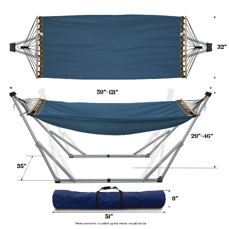 Support universel pour hamac - Acier - Cadre blanc - Toile - Bleu, Bleu, Blanc