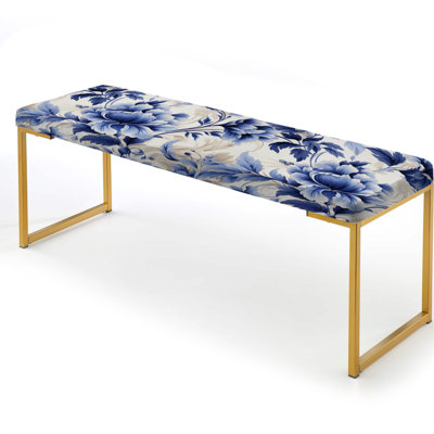 Cobalt Blue Acanthus Scrolls Victorian Pattern - Floral Upholstered Gold Bench by Design Art