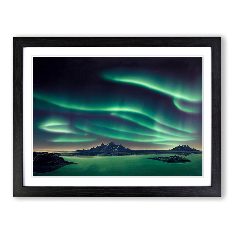 Traditional Northern Lights - Single Picture Frame Print, 46cm H x 64cm W x 2cm D, Black Framed