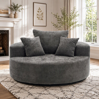 Oversized Round Swivel Chair, 360° Rotating with High-Density Foam