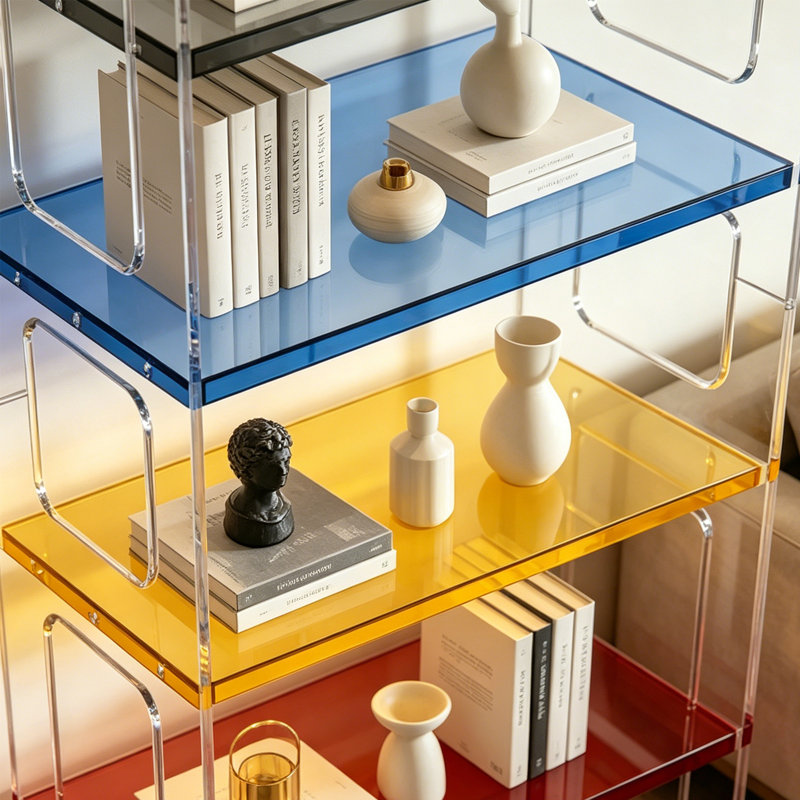 Modern multi-layer acrylic minimalist bookcase, (5 Shelves) 61"H x 31.5"W x 11.81"D