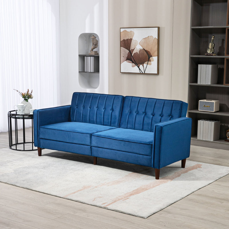 Azziah 2 Seater Velvet Sofa Bed, Blue