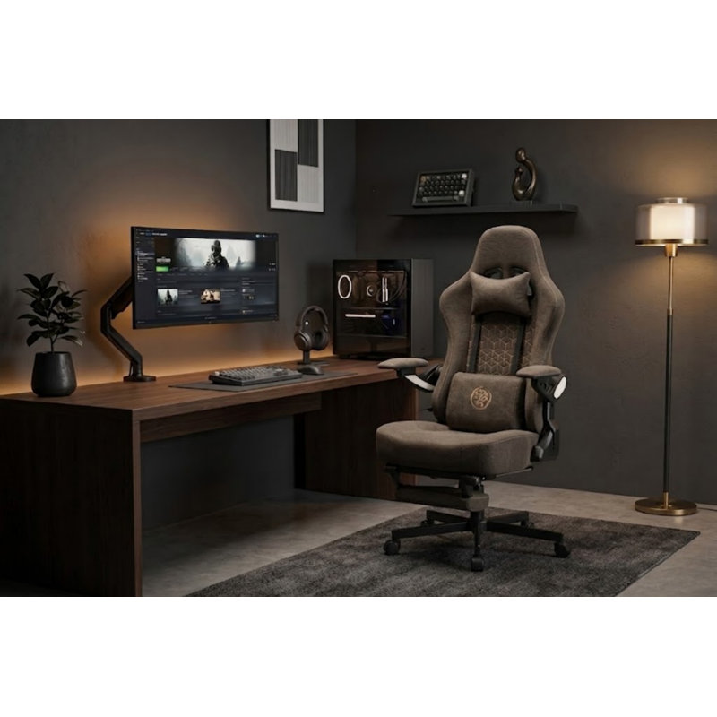 Ergonomic Faux Leather Swiveling PC & Racing Game Chair, Gray