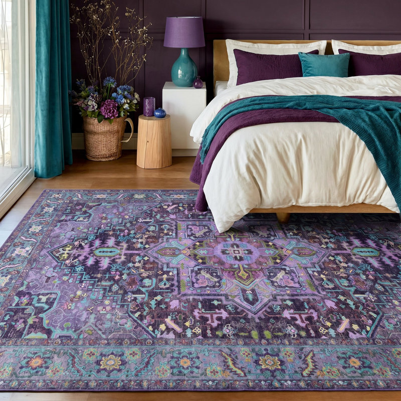 Tapis de salon bohémien marocain rétro antidérapant lavable, Rectangle 8' x 10'