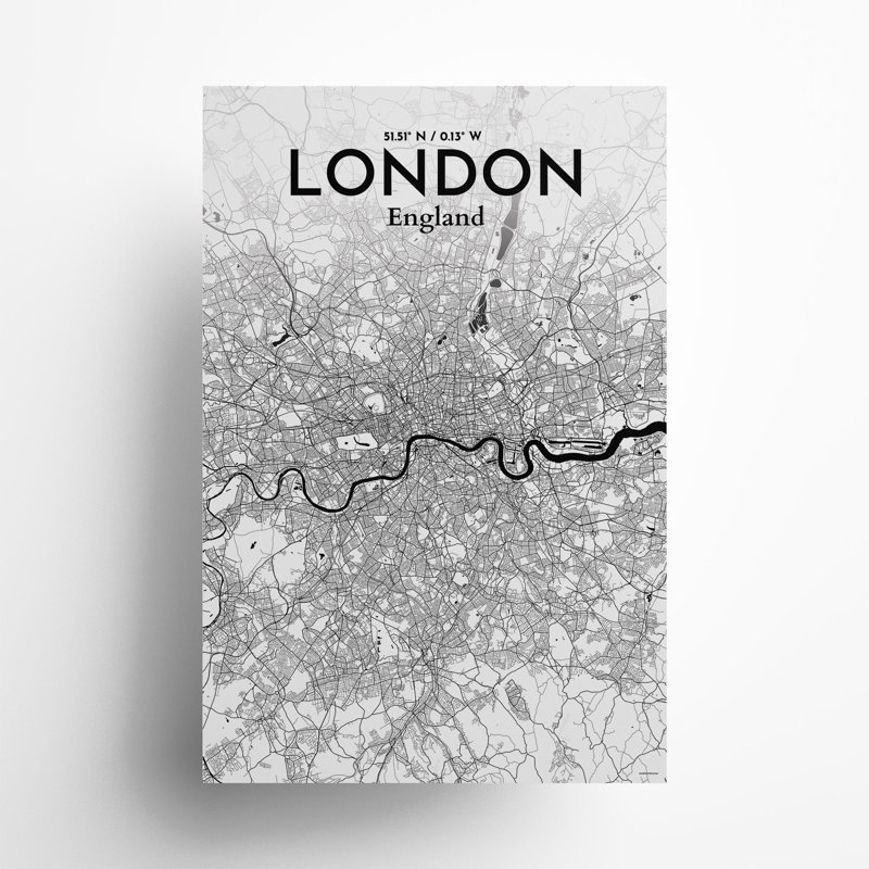 London City Map in Ink 1 Piece Wall Art, 36cm H x 24cm W x 0.05cm D