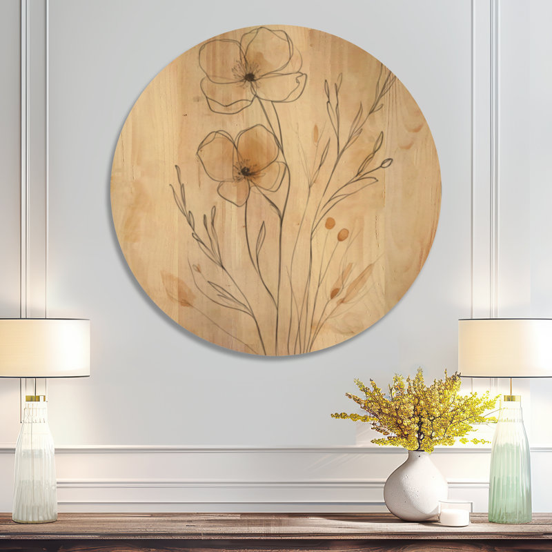 Josia I - impression murale en bois à motif floral rond, Rond 36 po