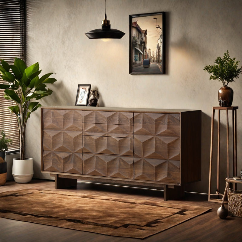 Buffet en bois de noyer massif, H 35,43 po x l 62,99 po x P 16,54 po