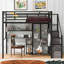 Lit mezzanine double avec escalier de rangement, lit mezzanine avec garde-robe et bureau pour économiser de l'espace