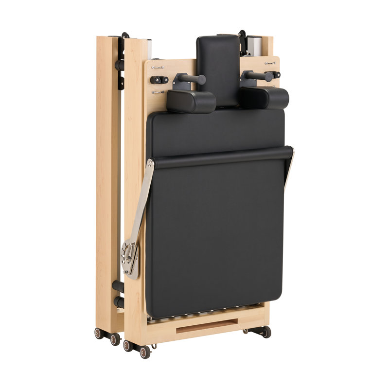 Appareil Pilates pliable Hisooth SpaceSaver, cadre en bois d'érable, machine de Pilates pour l'entraînement à domicile avec rails de glissement fluides, équipement d'exercice compact pour un entraînement complet du corps