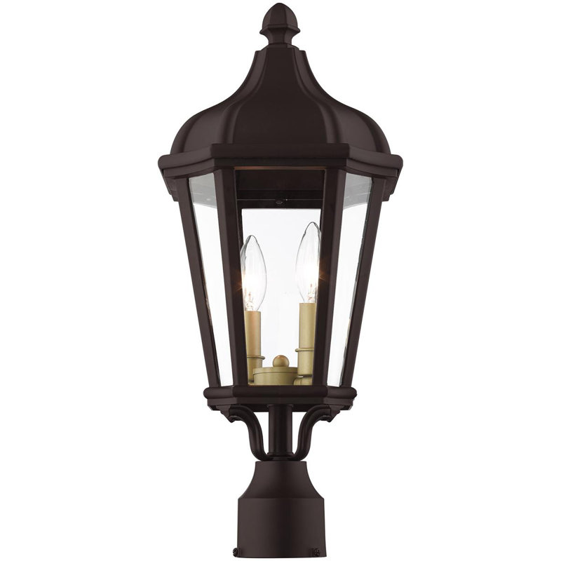 2 Light TBK Outdoor Post Top Lantern with Clear Glass Shade, Bronze