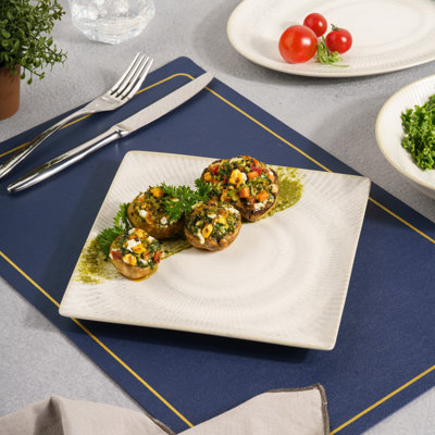 Plat carré Juliette en porcelaine de première qualité Aqua de Paros-Shell avec pied