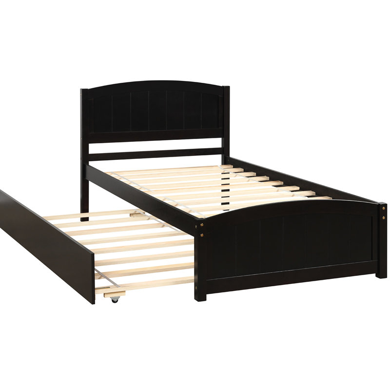 Lit plateforme simple avec lit gigogne, teinte - bois massif pour une chambre fonctionnelle avec lit gigogne, Espresso