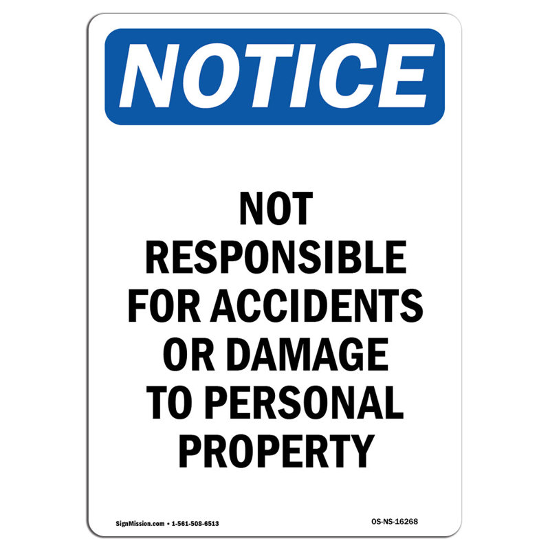 Non responsable des accidents ou des dommages