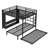 Queen Over Twin Bunk Bed With Built-In Wardrobe, Metal Bunk Bed With Trundle, Foldable Desk, Ladders, Noise-Reduced Design, Black-1151680302