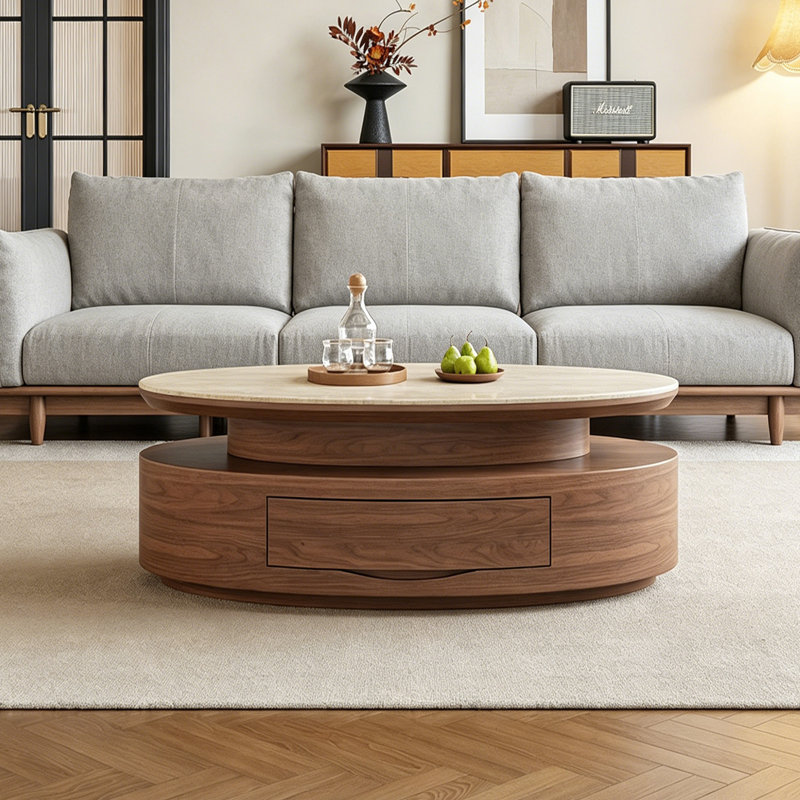 Table basse rétro avec rangement ovale, H 15,74 po x l 43,3 po x P 25,59 po