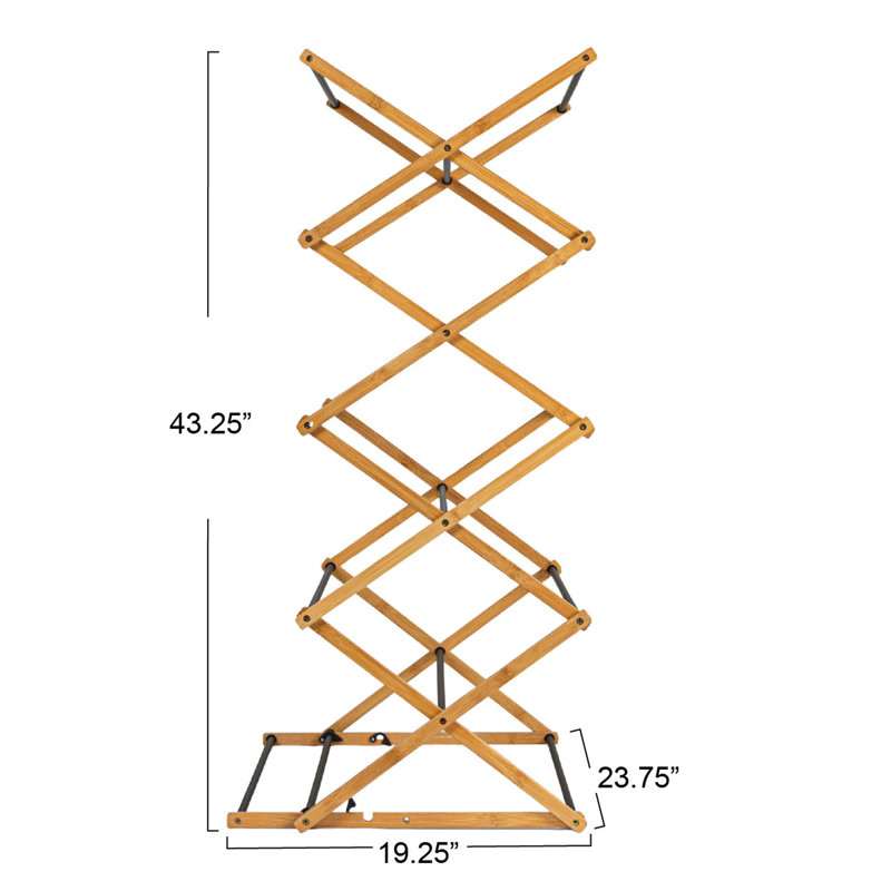 Bamboo and Black Adjustable Folding Clothes Drying Rack