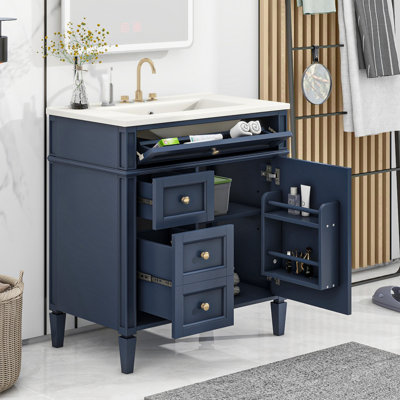 30'' Bathroom Vanity With Top Sink, Modern Bathroom Storage Cabinet With 2 Drawers And A Tip-Out Drawer, Single Sink Bathroom Vanity