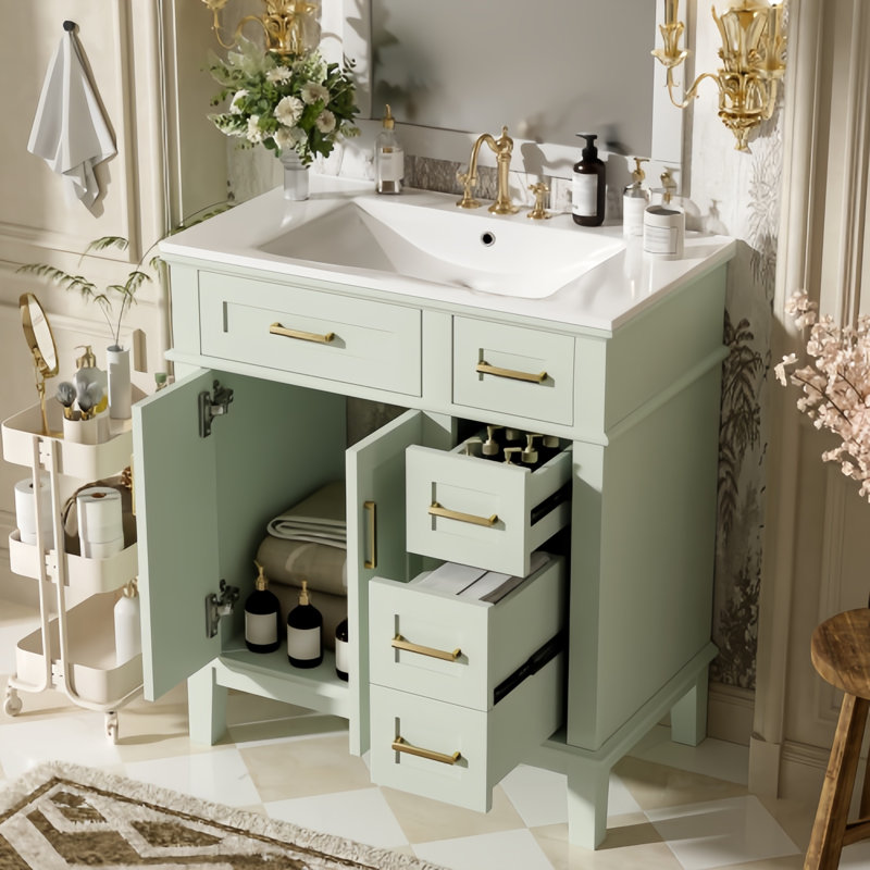 Meuble-lavabo moderne 30 po avec lavabo en céramique - Portes à fermeture en douceur, tiroir profond, conception compacte