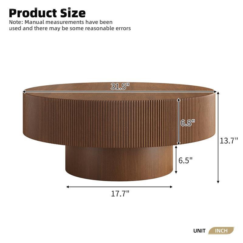Table basse ronde avec base robuste, Walnut