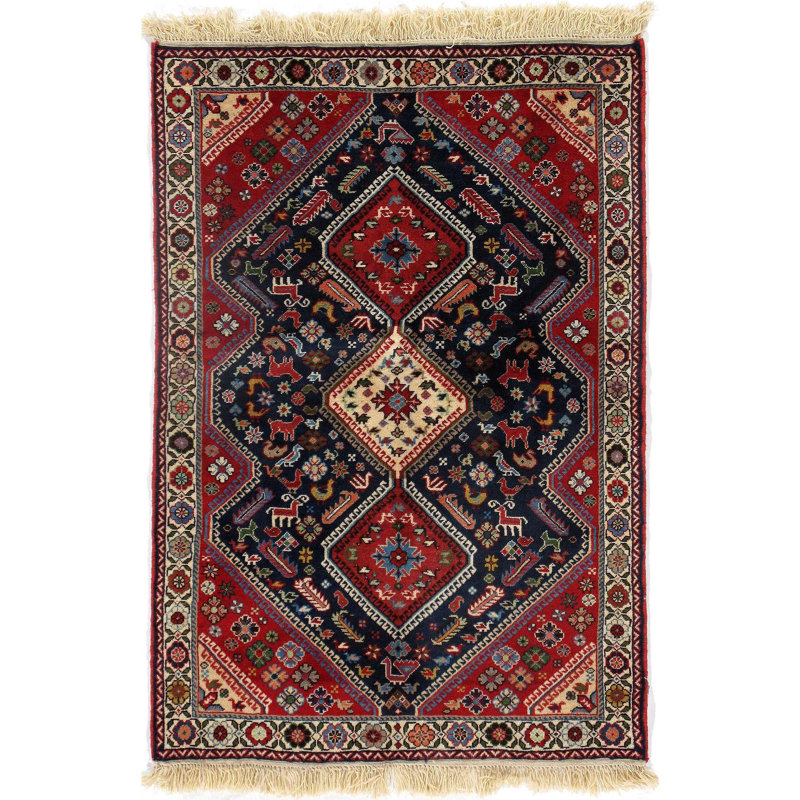 Tapis bleu / brun / orange en laine et en coton 3 pi 4 po x 4 pi 9 po Mirelez