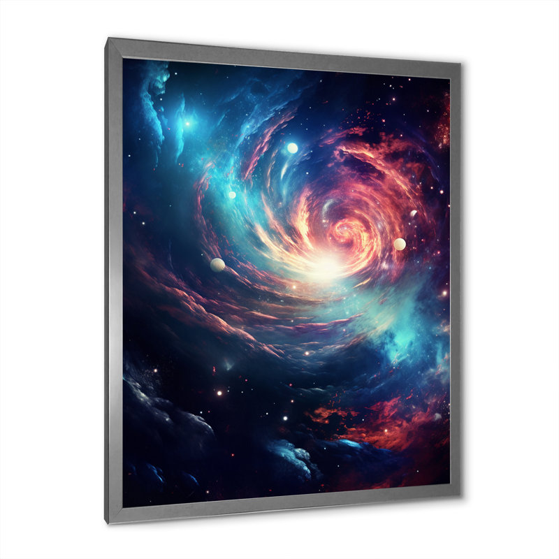 «Vibrant Space Galaxy», reproduction d'art flamant, H 40 po x l 30 po x P 1,5 po, Cadre photo argenté