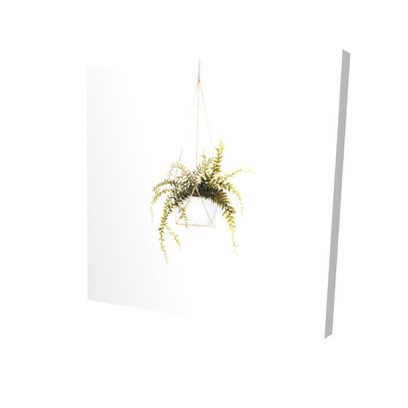 Suspendu fougère - toile botanique minimaliste grise pour la décoration intérieure, H 8 po x l 8 po
