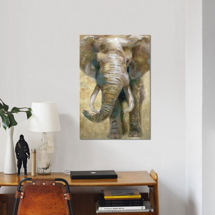 « summer safari éléphant », impression sur toile, H 12 po x l 8 po x P 0,75 po, Toile tendue, Pas de tapis