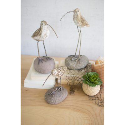  Painted Clay Shore Birds on Rock Bases – Handmade Coastal Decor, Set of Three