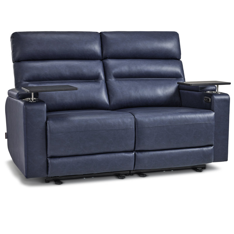 63" Wide Wall Hugger Power Reclining Loveseat with USB & Type C for Small Spaces, RV Loveseat Sofa with 360° Swivel Tray Table