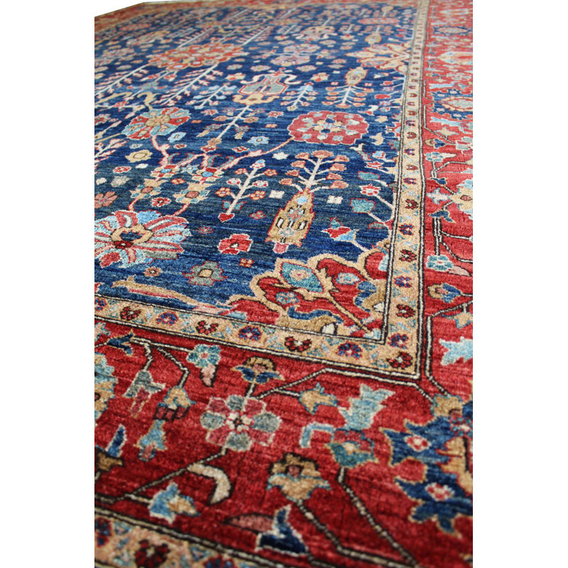 Tapis unique bleu / rouille / bleu marine tissé à la main de 5 pi 11 po x 8 pi 5 po Tabriz
