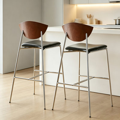 Nut-brown Black Solid back side Chair(Set of 2)
