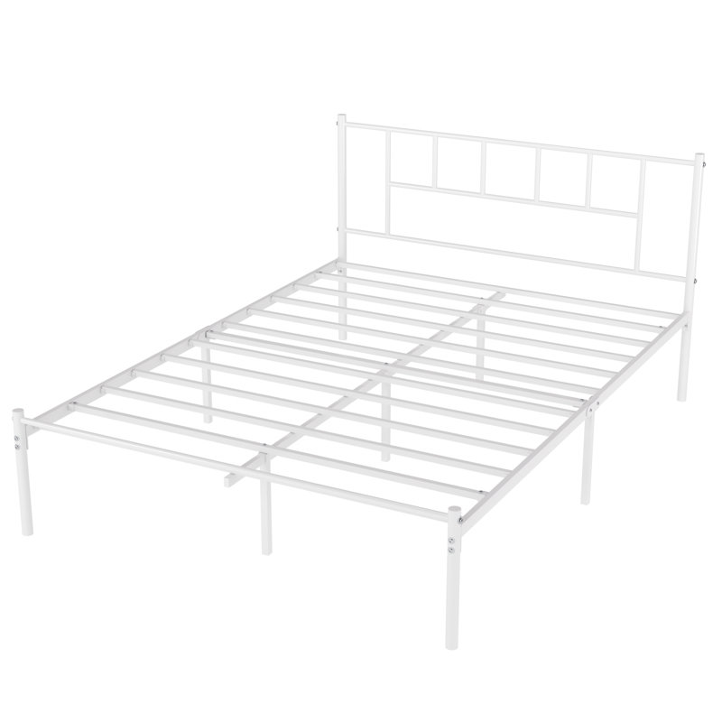 Cadre de lit grand, cadre de lit en métal avec tête de lit, lit plateforme en fer sans sommier, Grand, Blanc