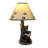Osias rustic lodge black cast resin bear and cubs table lamp with paw print fabric shade — 20 inches high x 8 inches long x 6 inches wide