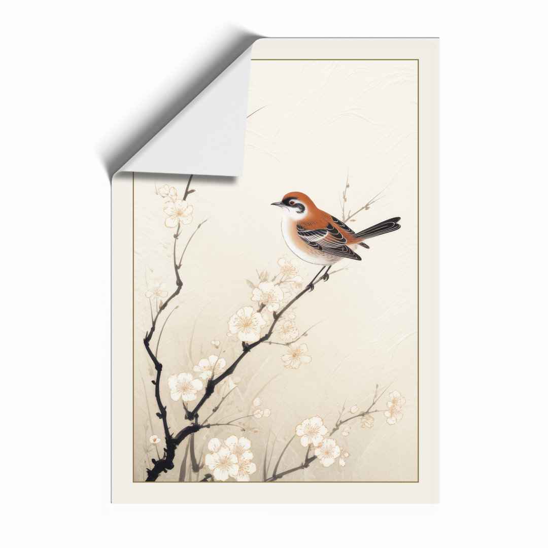 Bird on Blossoming Branch Japandi - Framed Print
