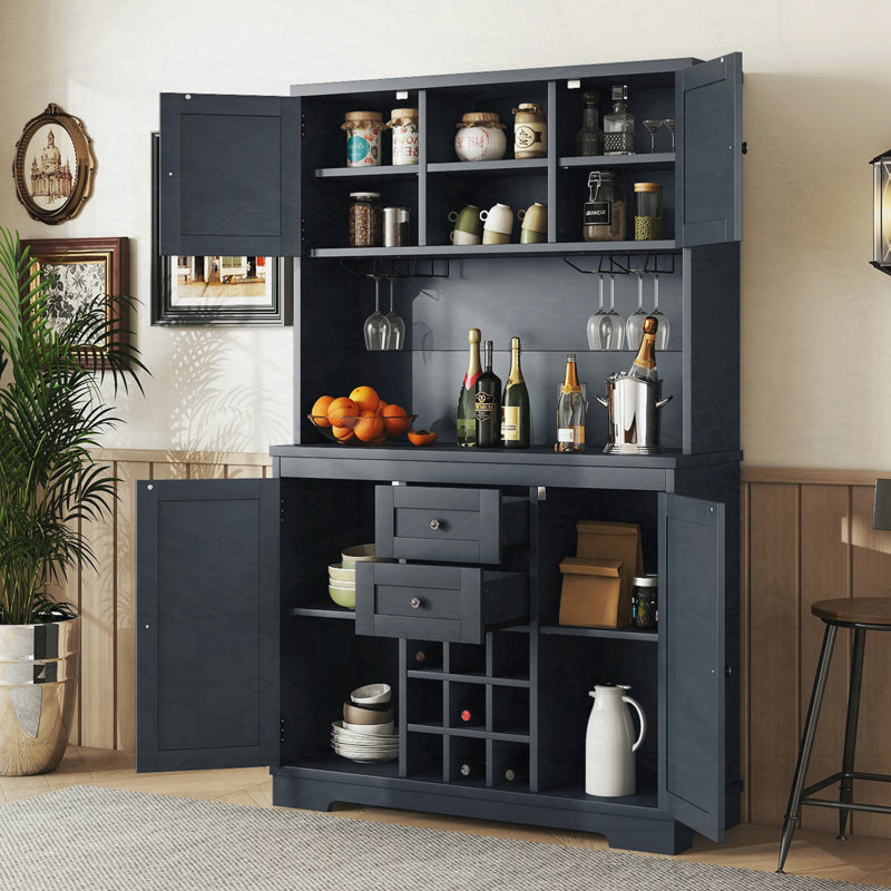 Coffee Bar Cabinet Kitchen Cabinet with Storage, Antique Blue