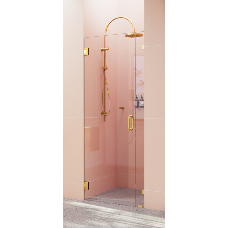 Illume 31 in. x 78 in. Fully Frameless Wall Hinge Shower Door, Satin Brass