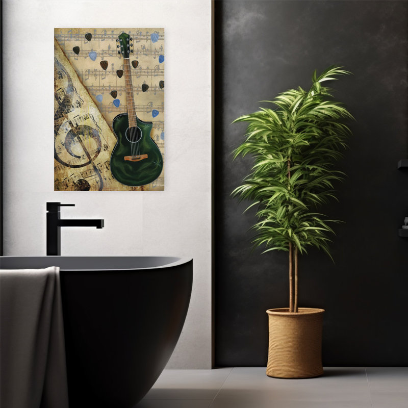 Guitare I, art contemporain abstrait, H 24 po x l 16 po