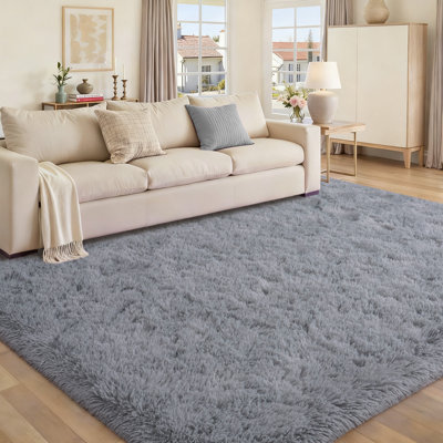 Tapis uni gris clair moelleux pour salon chambre à coucher chambre d'enfant chambre d'enfant