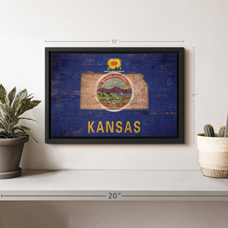 «State Map Over Kansas Flag Wall Art», H 9 po x l 13 po