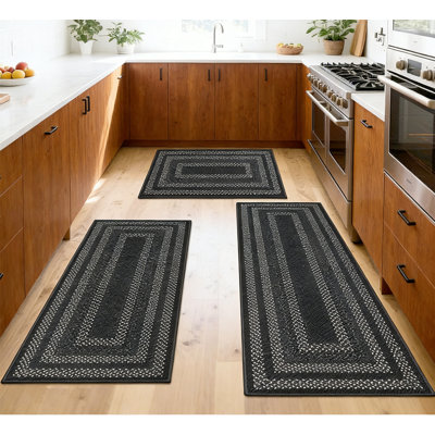 20"X32"+20"X48"+20"X60"Kitchen Rugs Sets Of 3, Non Slip Absorbent Kitchen Rugs And Mats, Farmhouse Stain Resistant Faux Jute Kitchen Mat Carpet Runner For Kitchen Floor, Laundry Room, Hallway