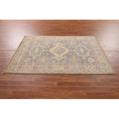 Gray Geometric Kazak Oriental Rug 4x6