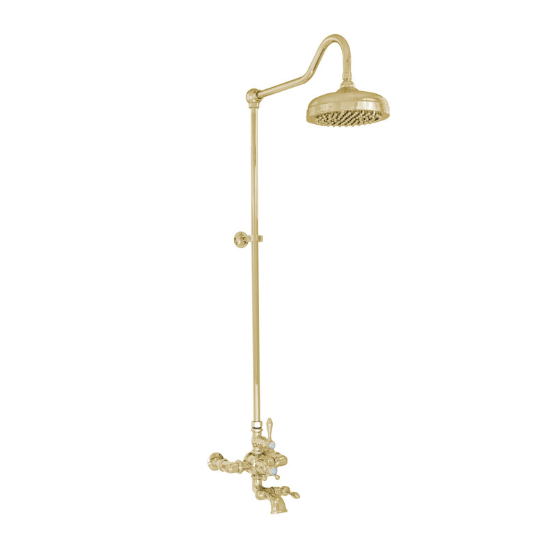 Exposed Thermostatic Shower System 60" Wall Mounted with 1.75 GPM Spout Lever/Cross Handles, Supercoat Brass