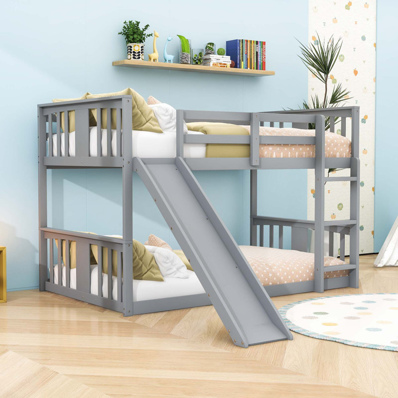 Ersun Twin Over Twin Standard Bunk Bed with Slide by Harriet Bee, Gray
