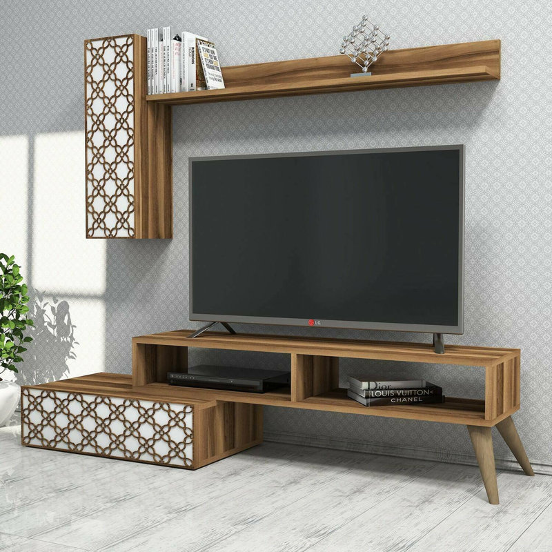 Dpinard Unfinished TV Stand for TVs up to 88", Walnut/White