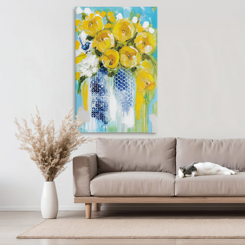 Fleurs jaunes ensoleillées, conception par Amanda Brooks, H 45 po x l 30 po