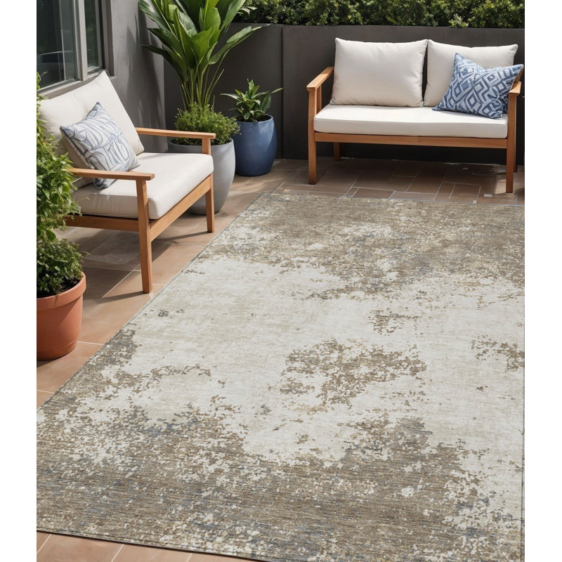 Tapis extérieur lavable abstrait taupe et beige 5 pi x 8 pi