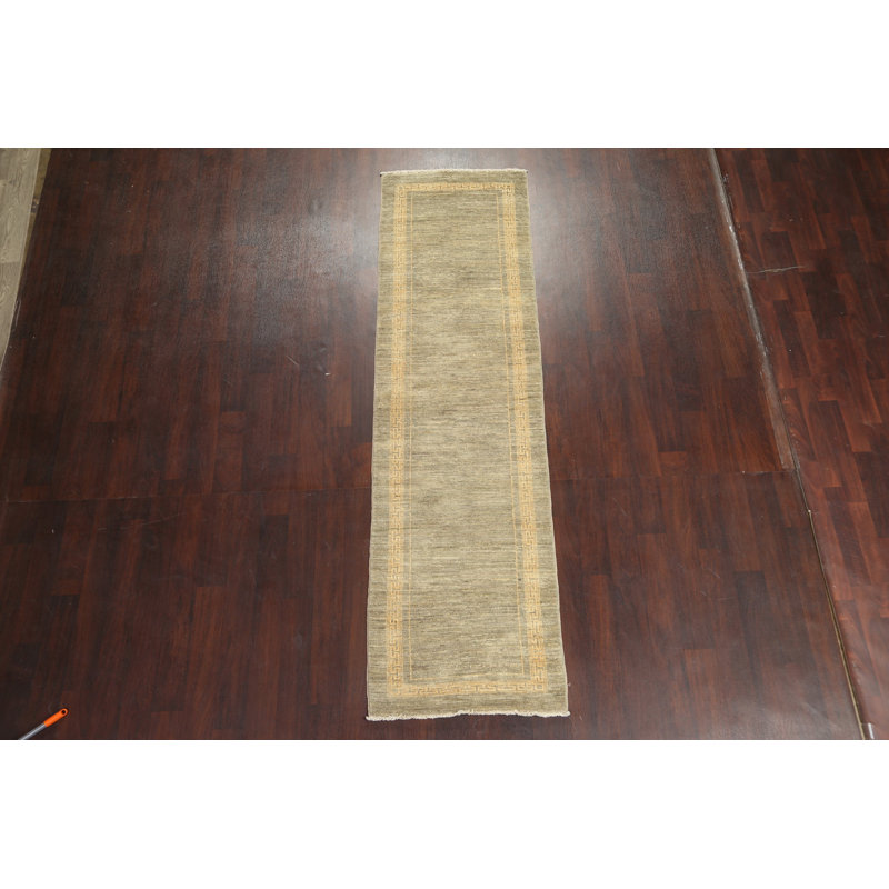 Gabbeh Kashkoli One-of-a-Kind 2'7" X 9'4" New Age Runner Wool Area Rug in Green
